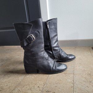 INC International Concepts women's 10M black leather engineer boots